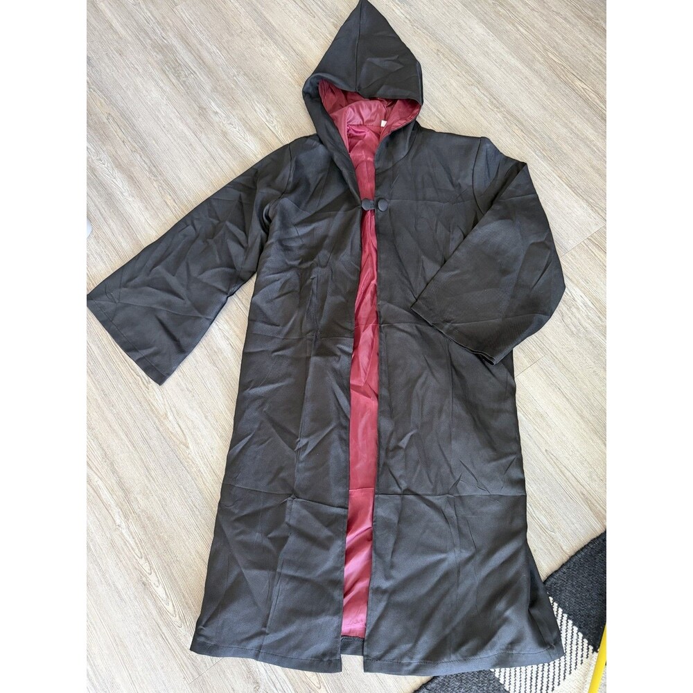 Black Hooded Halloween Costume Cloak Cape Red Lining Wizard Unisex Small